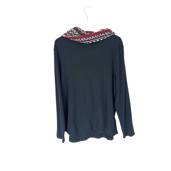 Chaps Sweater Plus Black Red Knit Nordic Fair Isle Cowl Neck Long Sleeve Size 2X - Picture 9 of 12